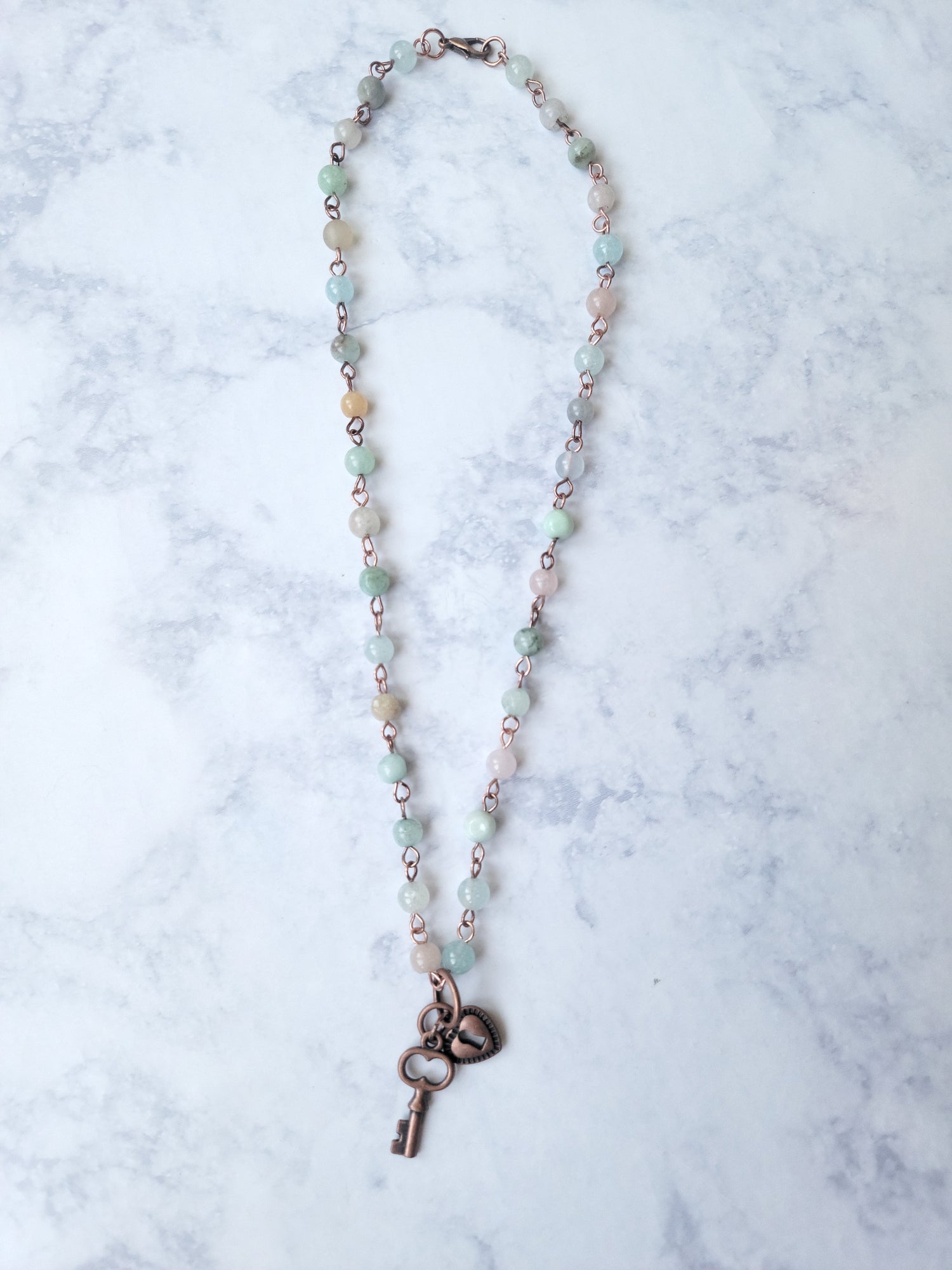 Rosie Rose Gold and Amazonite Key Short Necklace