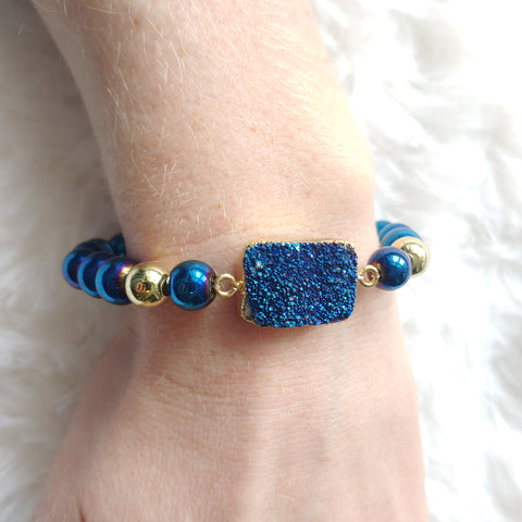 Galaxy Blue Mirror Druzy Bracelet