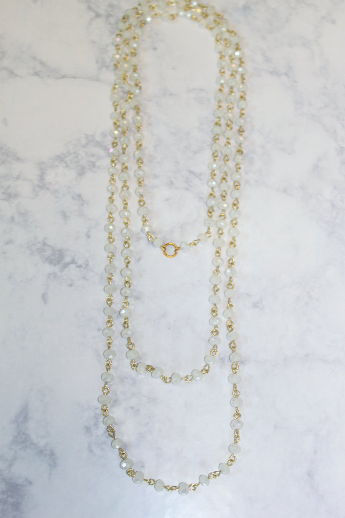 Gold Wrapped Moonstone Tripple Layer Beaded Necklace