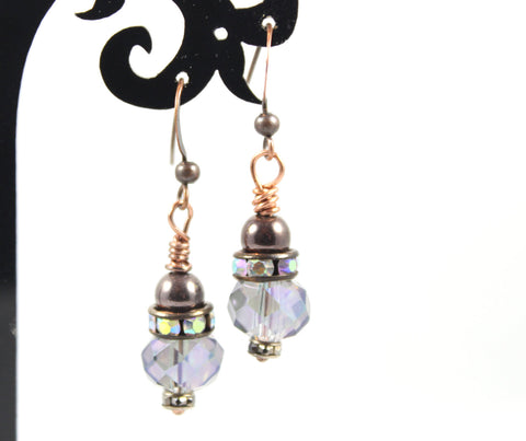 Iridescent Agate and Brown Pearl Dangle Earrings