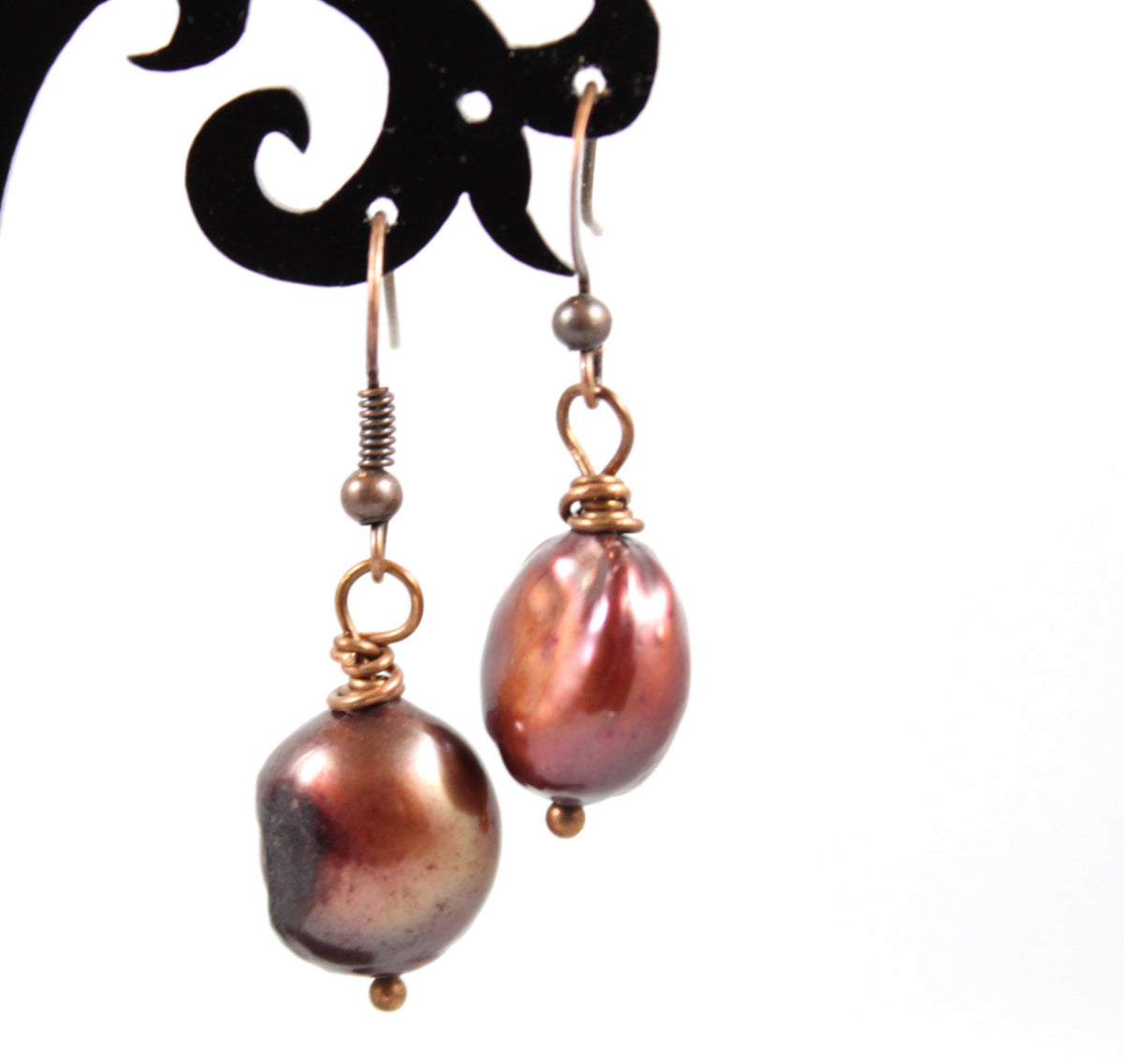 Brown Red Dyed Immitation Freshwater Pearl Dangle Earrings
