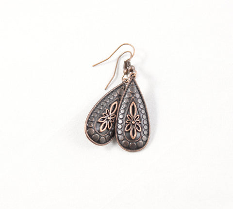 Amelia Teardrop Earrings in Antique Gold Copper or Silver Toned Dangle Earrings