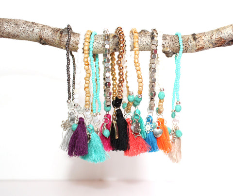 Beaded Tassel Stackable Delicate Stretch Bracelets