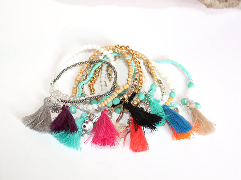 Beaded Tassel Stackable Delicate Stretch Bracelets