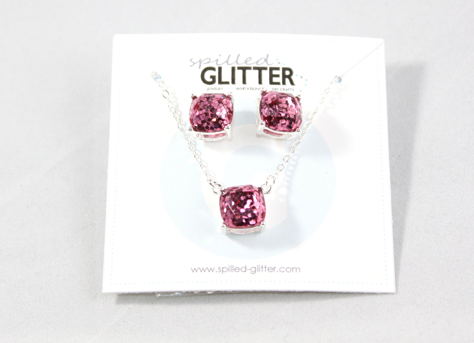 Showstopper 8mm Glitter Stud Earrings and Necklace Set