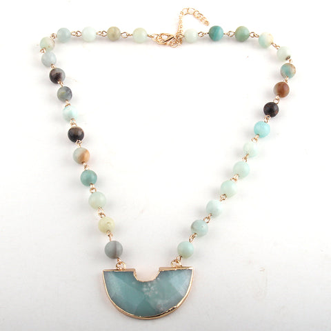 Emma Moon Stone Pendant Necklace - Amazonite