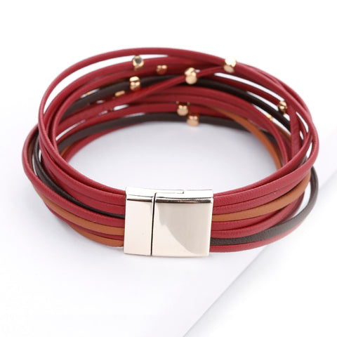 Alley Beaded Multi Strand Leather Wrap Magnetic Bracelet