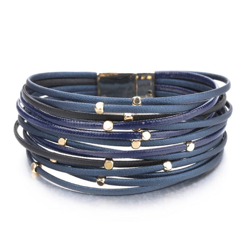 Alley Beaded Multi Strand Leather Wrap Magnetic Bracelet