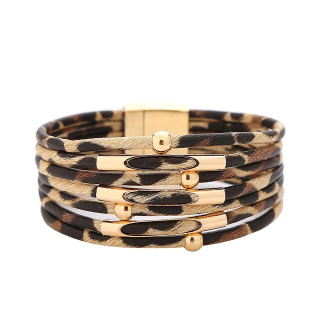 7 Strand Leopard Wrap Bracelet - 4 Colors