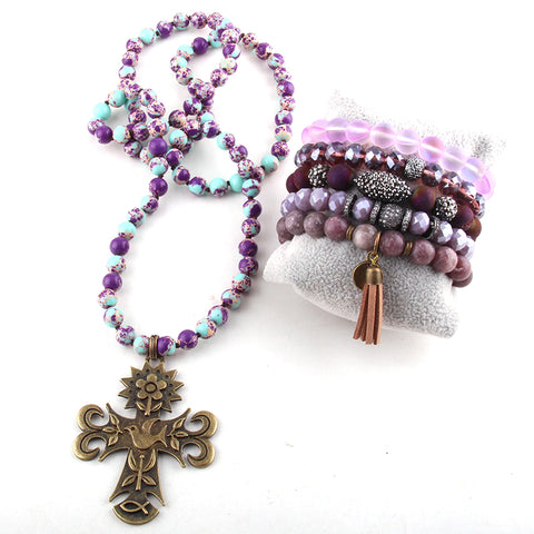 Kirstie Stone Knotted Bead Necklace and Bracelet Stack Set - Faith