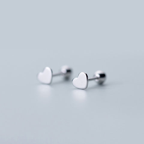 925 Sterling Silver Heart Stud Minimalist Earrings